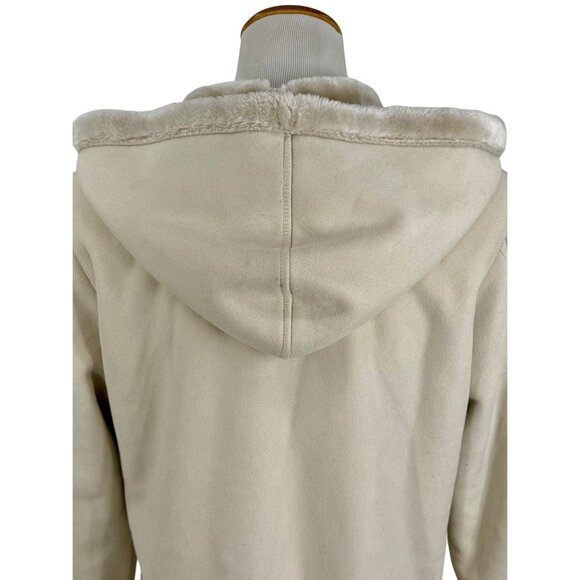 Vintage Y2K Esprit Cream Faux Suede Shearling Penny Lane Hooded Coat • Cozy Boho - Picture 13 of 16